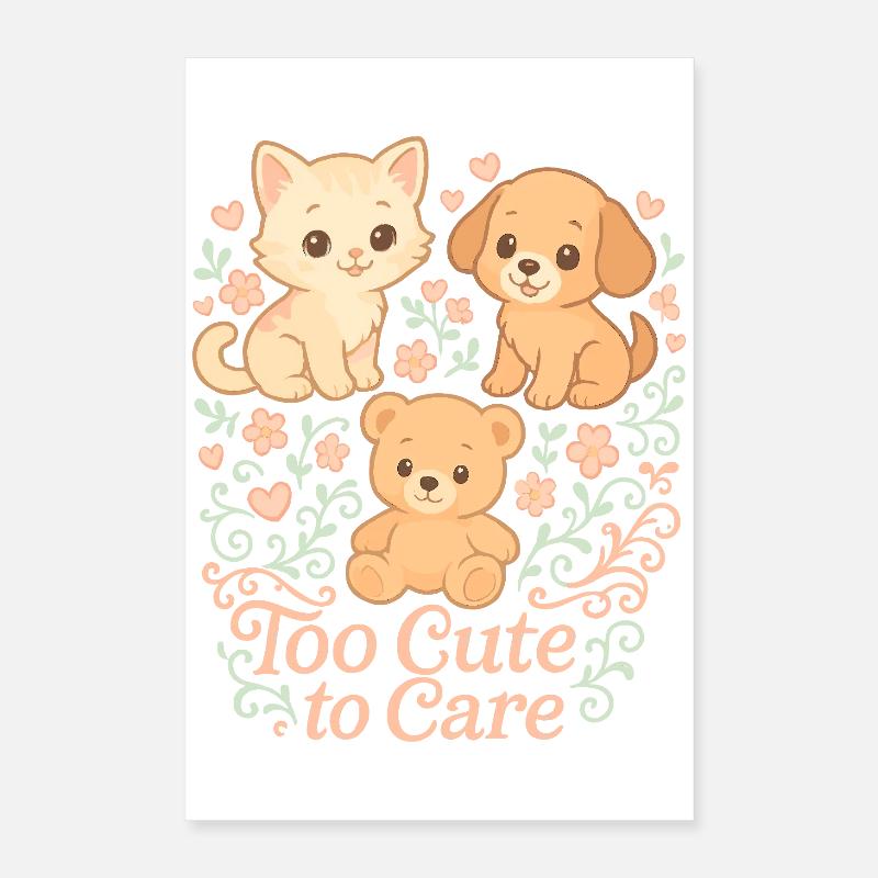 Trop mignon pour s’en soucier – Chat, chien et ours Poster 40 x 60 cm