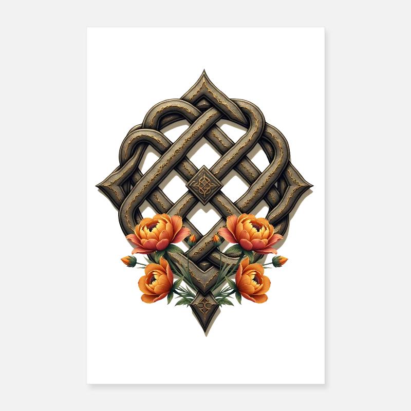 Art celtique et splendeur florale dans des tons chauds. Poster 40 x 60 cm