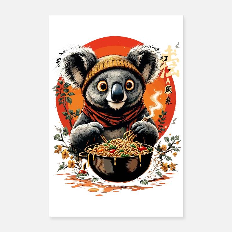 Conception mignonne de ramen Koala dans un anime de style kawaii Poster 40 x 60 cm