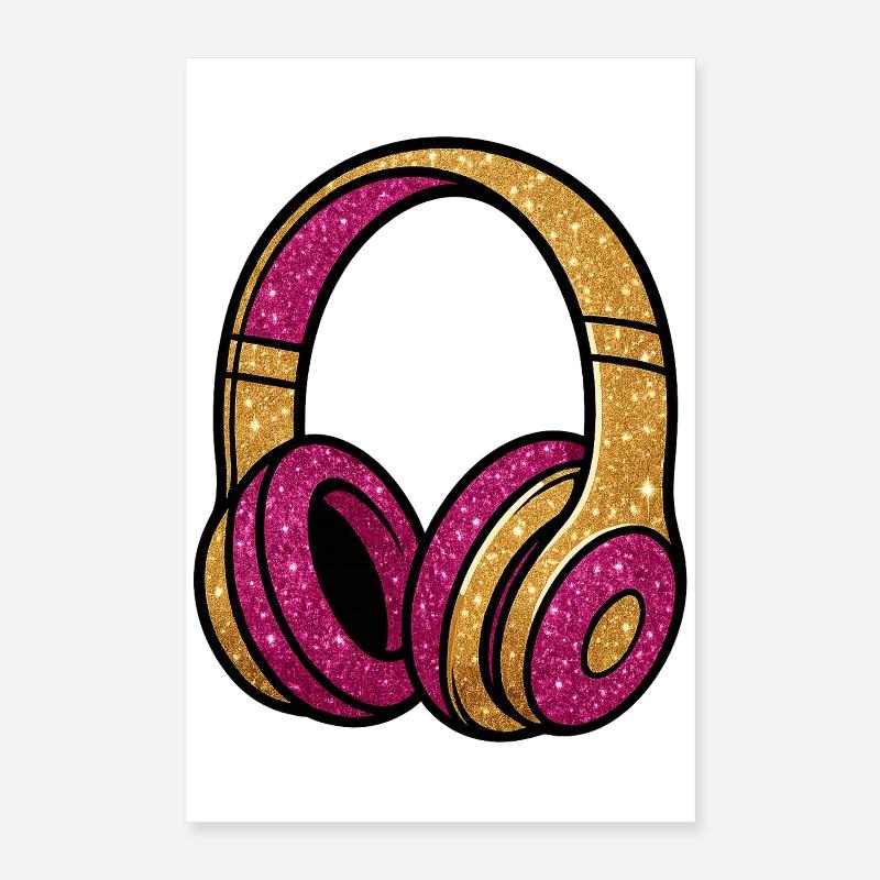 Glitzer Kopfhörer Gold Pink Poster 40x60 cm