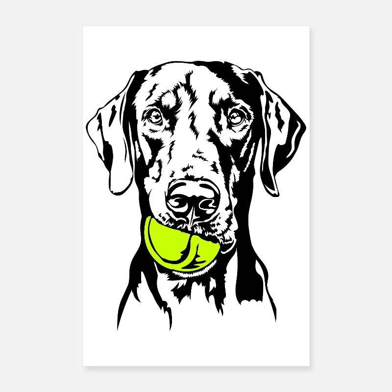 Dobermann Ball Balljunkie Hunde Wilsigns Poster 40x60 cm