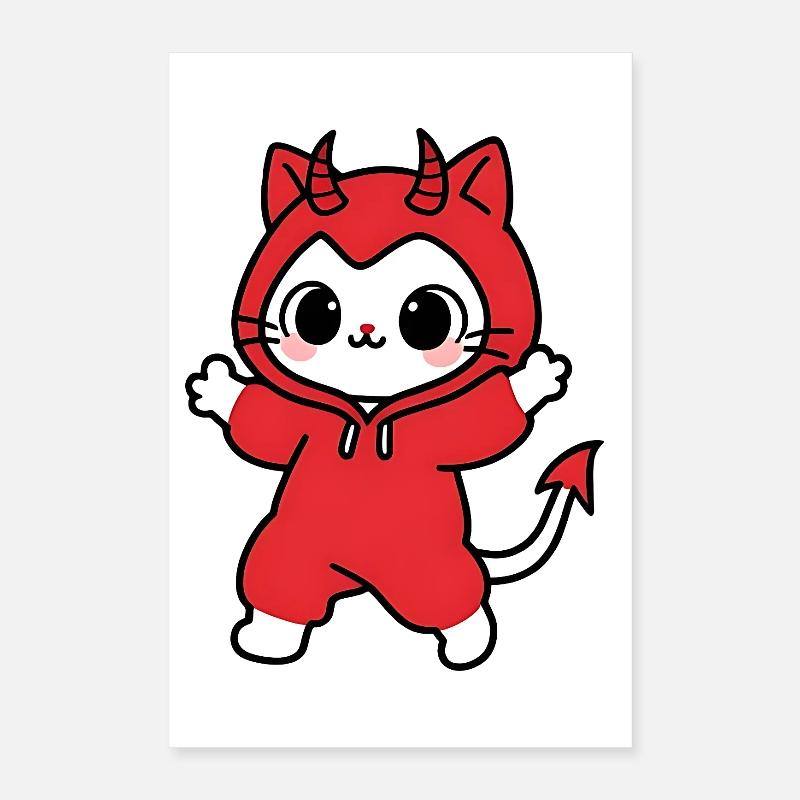 Cat Devil Hoodie Red Poster 16" x 24" (40x60 cm)