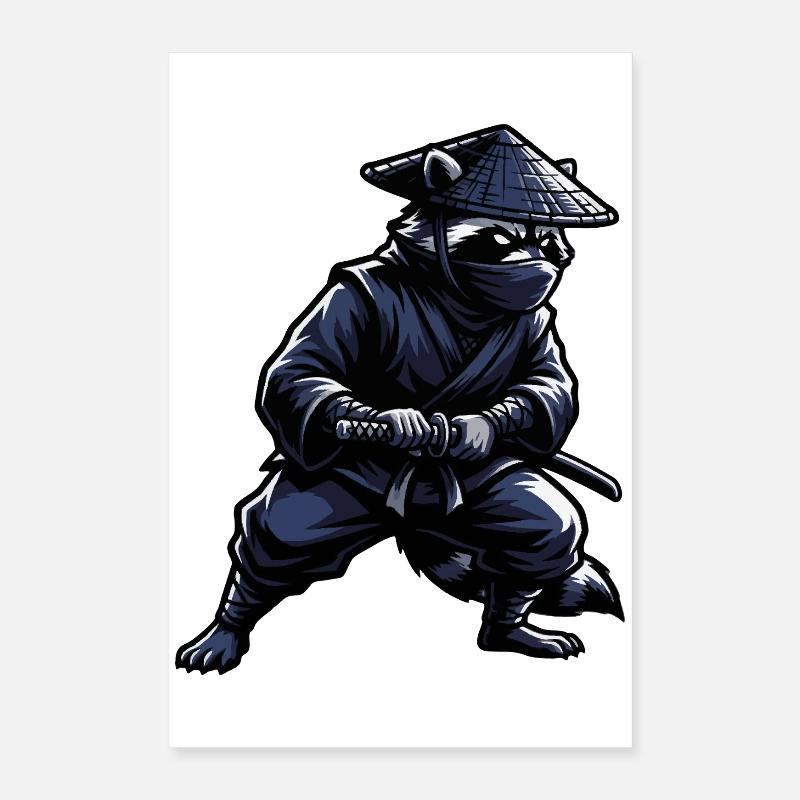 Ninja Waschbär mit Katana Poster 40x60 cm