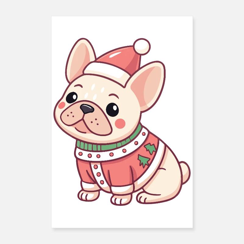 Weihnachtswelpe im roten Pullover Poster 40x60 cm