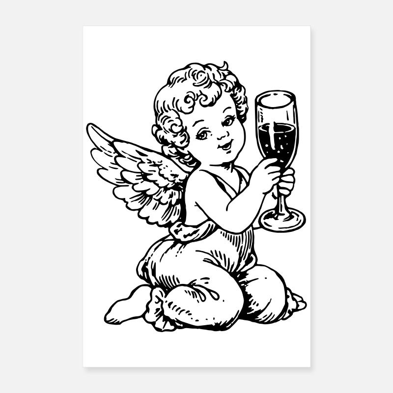 Sekt Engel – Cherub mit Sektglas Vintage Poster 40 x 60 cm