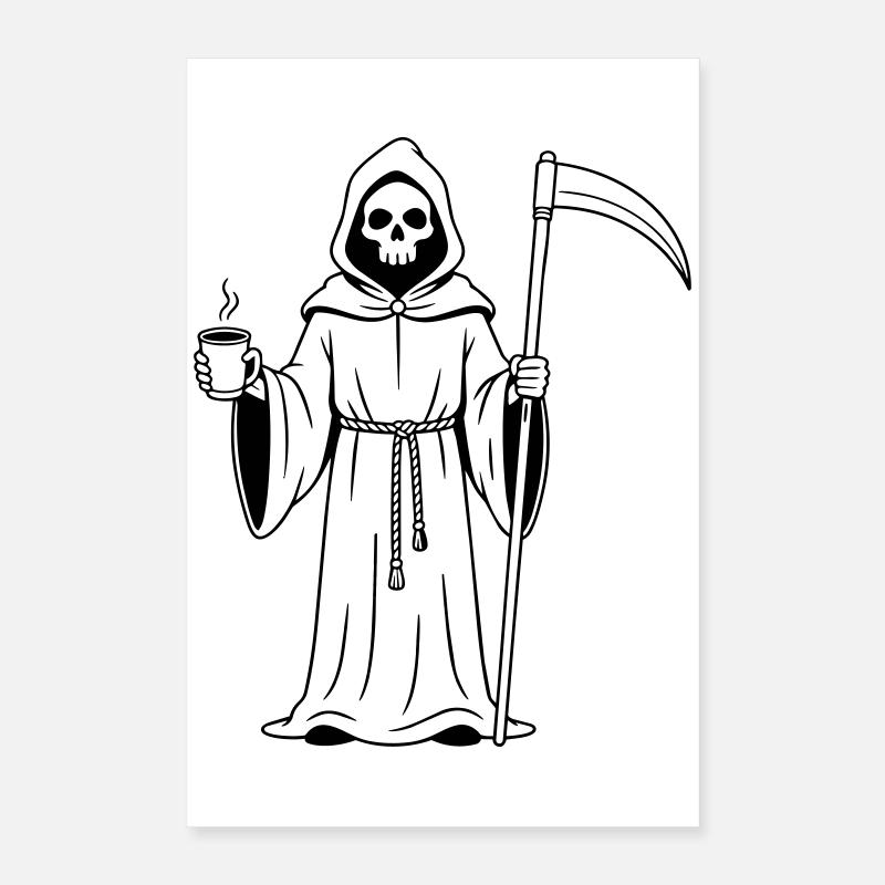 Faucheuse avec une tasse de café Poster 40 x 60 cm