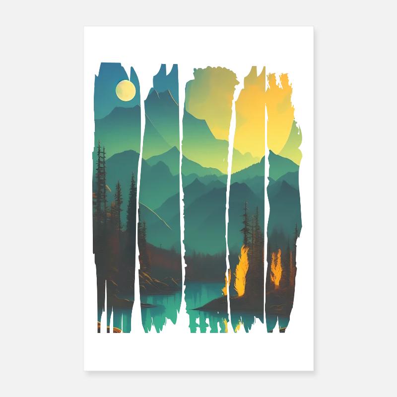 Landschaft Lagerfeuer Wald Poster 40x60 cm