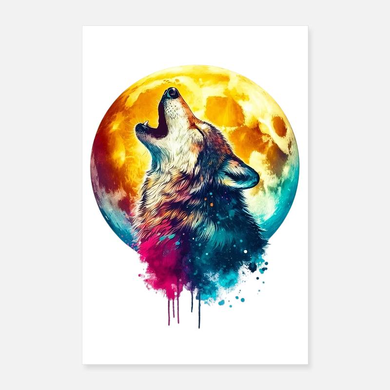 Wolf howls at the moon Poster 16" x 24" (40x60 cm)