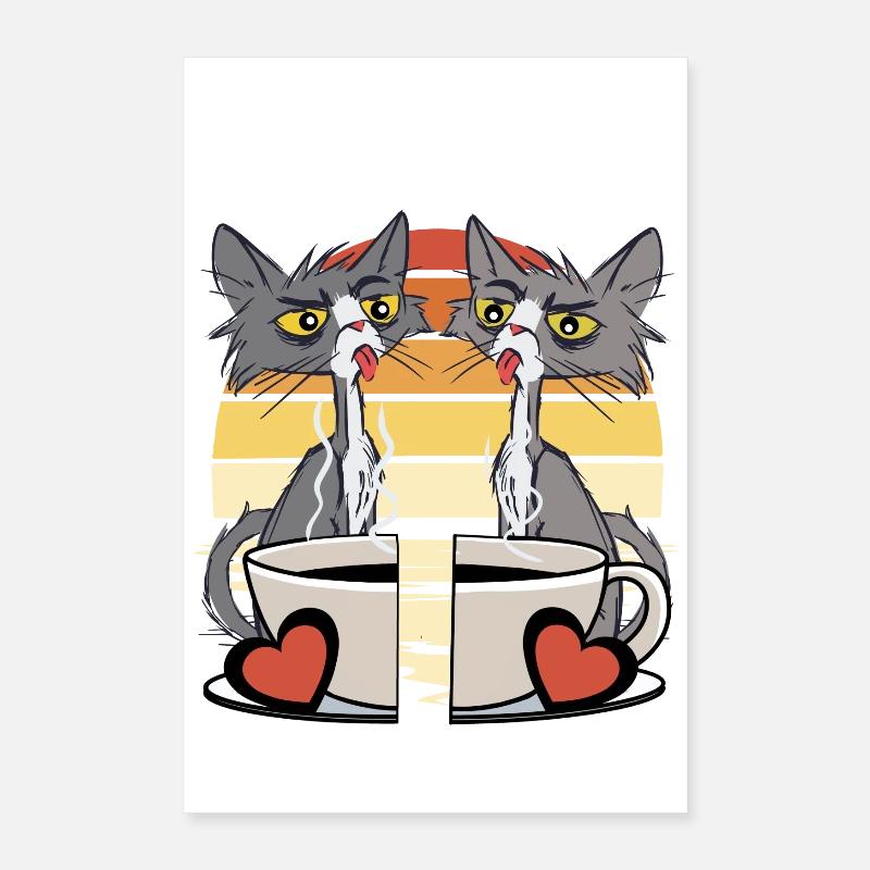 Valentin Retro Kaffetasse Partner Katzen 80er Poster 40x60 cm