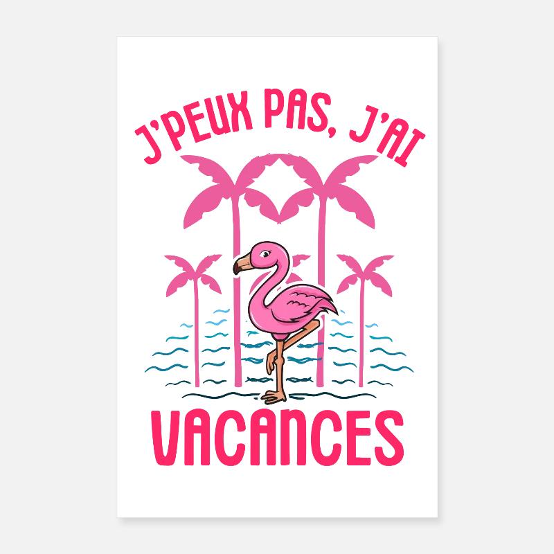 Flamant rose vacances été Poster 40 x 60 cm