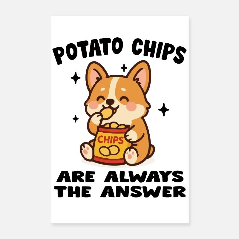 Niedlicher Welpe, der Chips isst Poster 40x60 cm