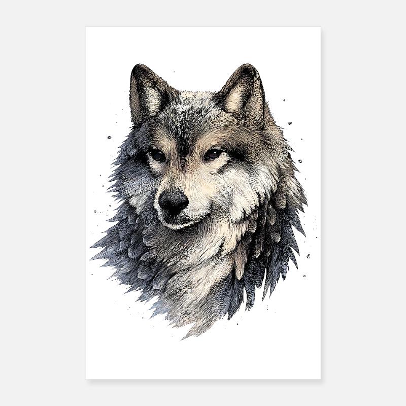 Nebelwolf dans le style aquarelle Poster 40 x 60 cm