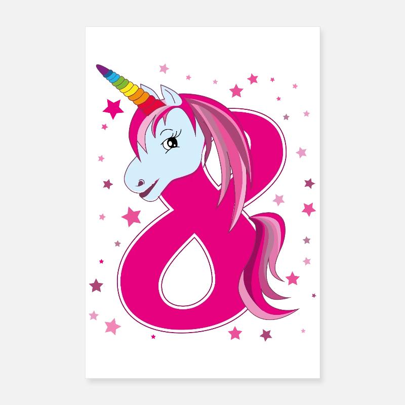Licorne, 8 ans, huit ans, anniversaire Poster 40 x 60 cm
