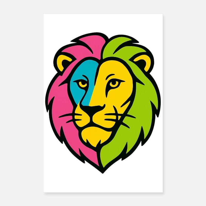 Farbenfroher Wildlöwe – Kunstfarben springen hervor Poster 40x60 cm