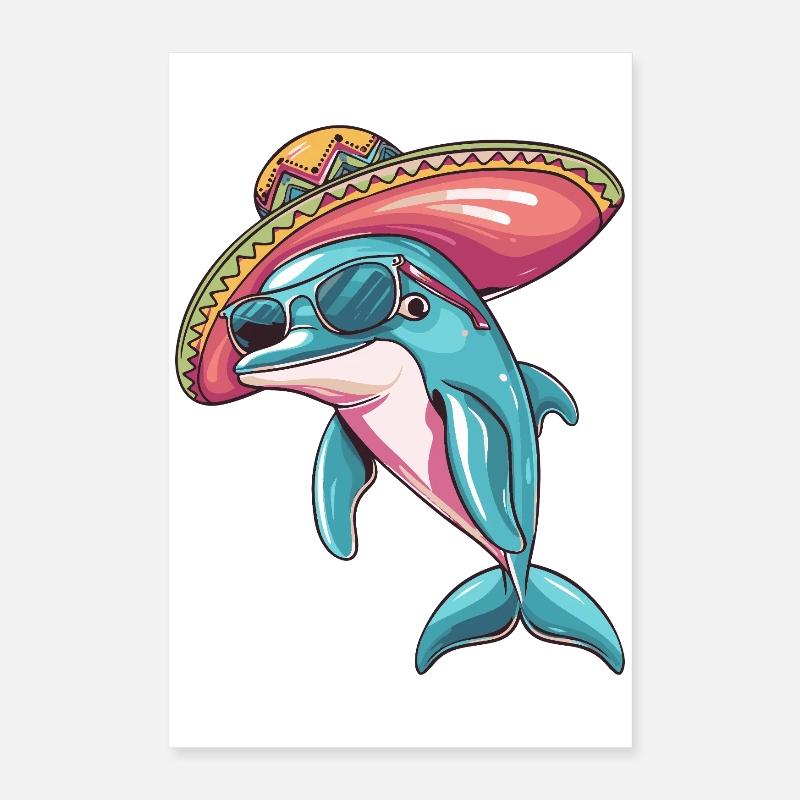 Sombrero drôle de dauphin Poster 40 x 60 cm