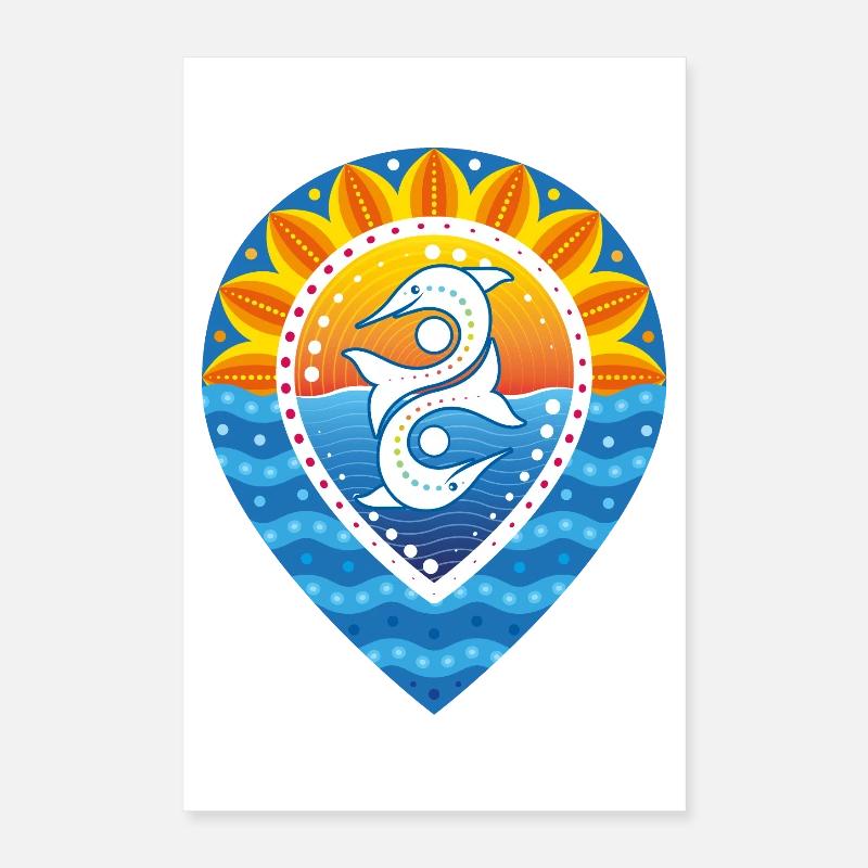 Pinpoint sunset sun waves dolphins Poster 16" x 24" (40x60 cm)