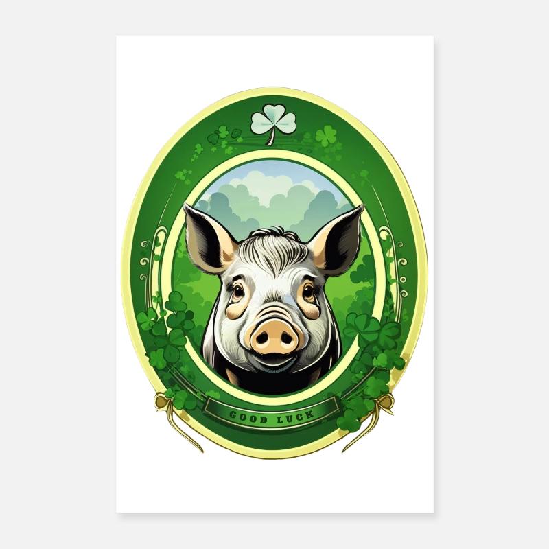 Cochon chanceux avec trèfles Poster 40 x 60 cm