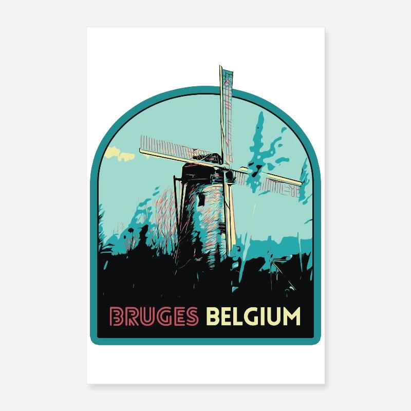 Illustration Moulin à Vent près de Bruges Poster 40 x 60 cm