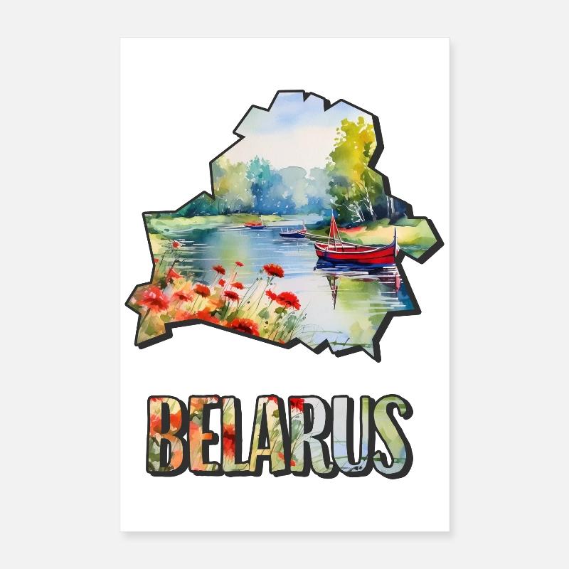 Carte à l’aquarelle de la Biélorussie Poster 40 x 60 cm