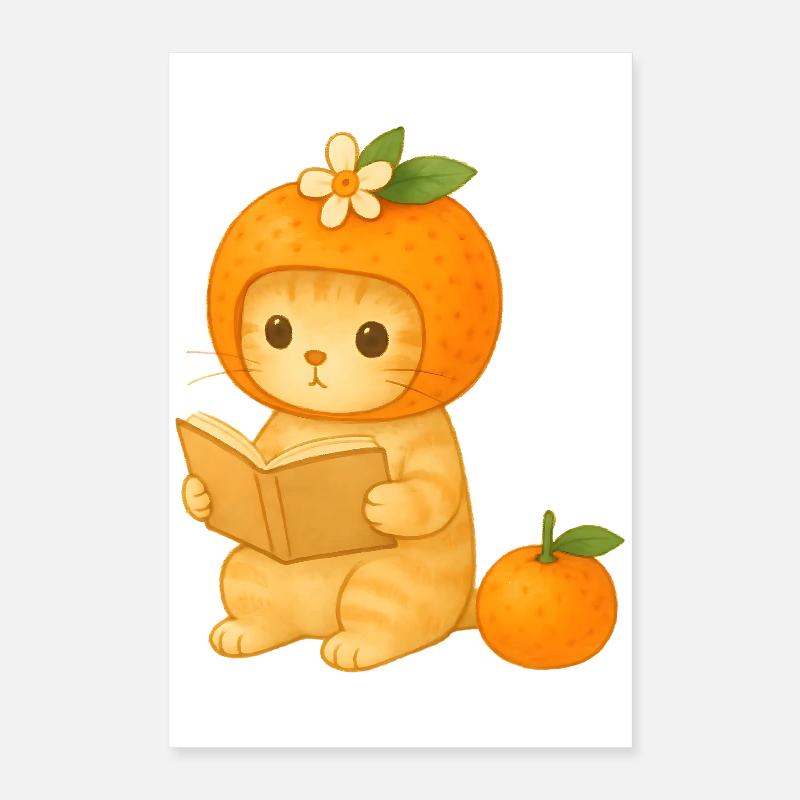 Chat ananas lecture avec fleurs Poster 40 x 60 cm