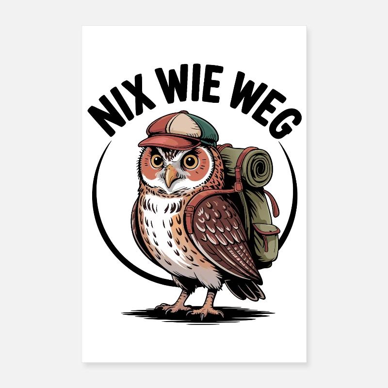 Wander-Eule mit Rucksack Poster 40x60 cm