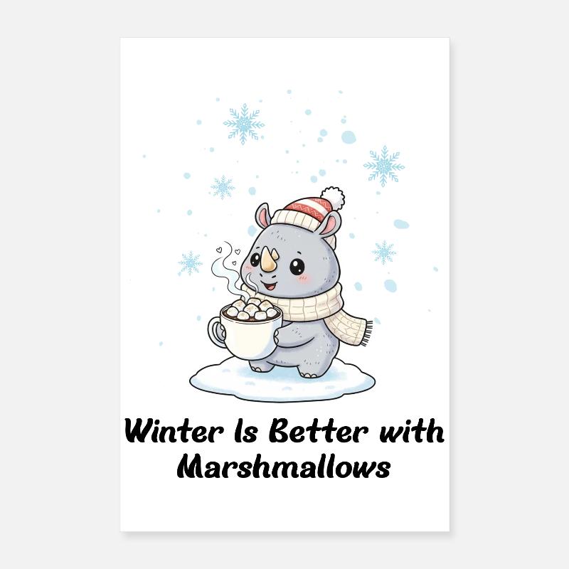 Winter Rhino - Marshmallows & Cocoa Gift Poster 16" x 24" (40x60 cm)