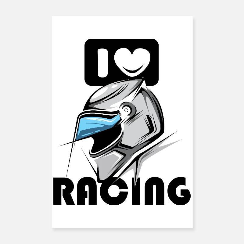 J’aime le casque de course Logo de course de moto de voiture Poster 40 x 60 cm