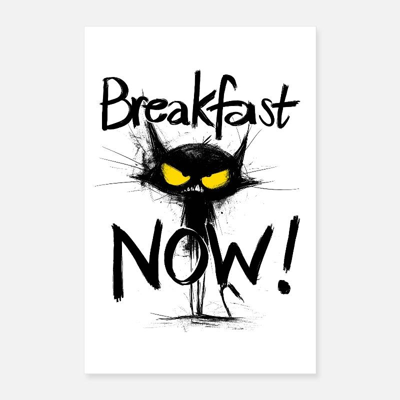 Grim Black Cat – Breakfast NOW! Poster 16" x 24" (40x60 cm)