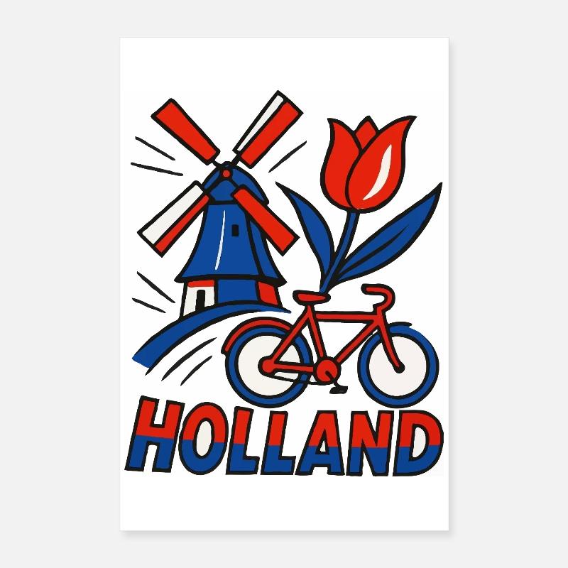 Vélo tulipe à moulin à vent hollandais Poster 40 x 60 cm