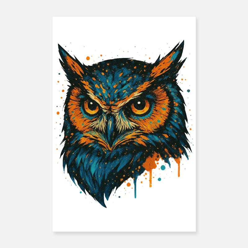 Colored Owl Head Splash Art Poster 16" x 24" (40x60 cm)
