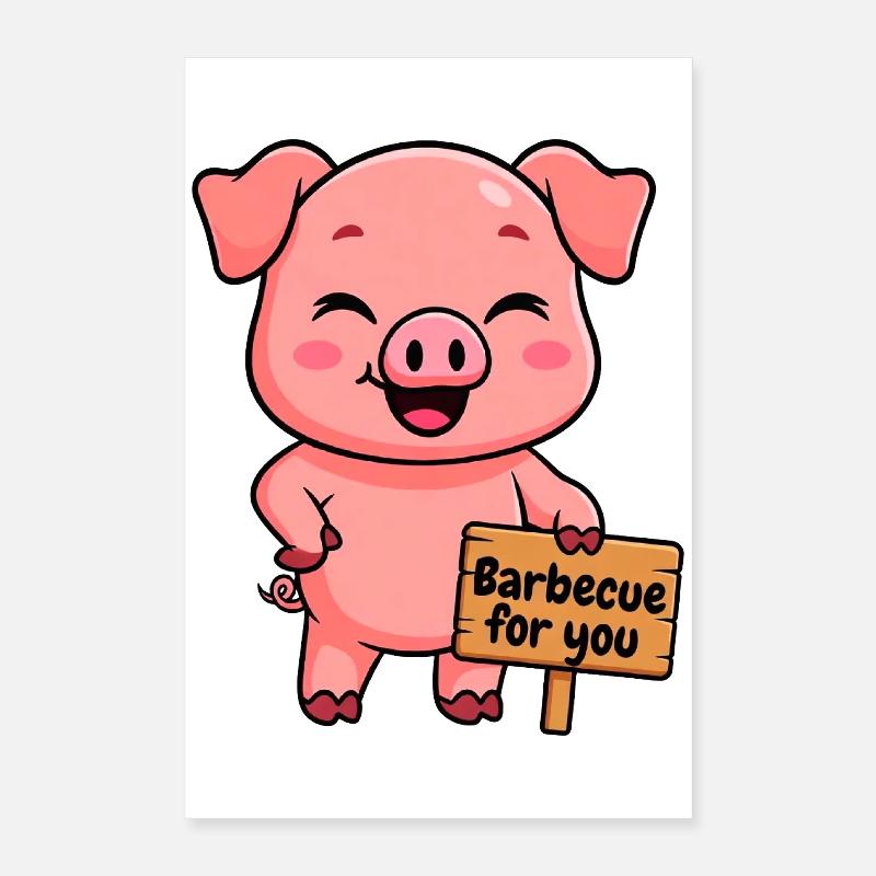 Ein freundliches Schwein läd zum Grillen ein Poster 40x60 cm