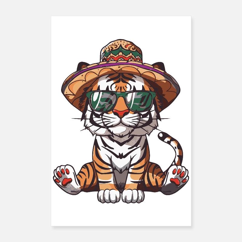 Sombrero drôle de Tiger Comic Poster 40 x 60 cm