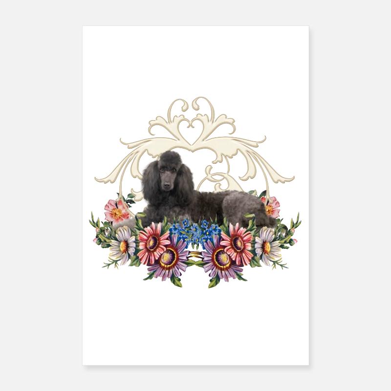 Caniche mignon avec des fleurs Poster 40 x 60 cm