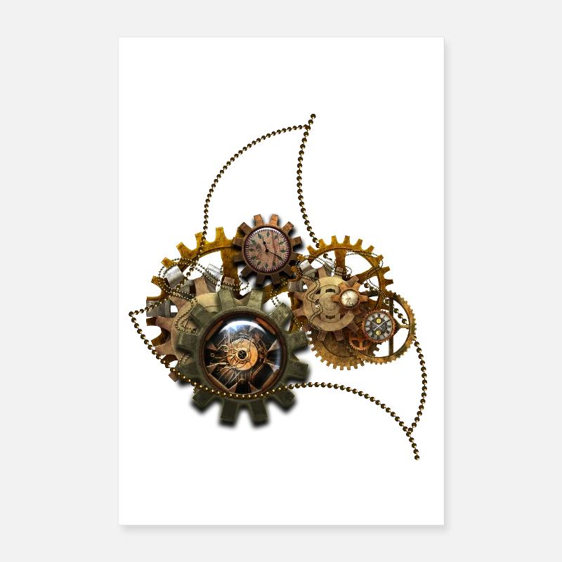 Steampunk, wunderbare Uhr mit Getriebe. Poster 40x60 cm