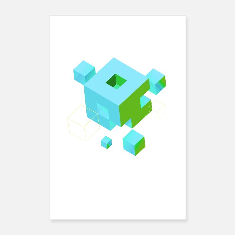 cube pixel 3d nerd game mind craft Rubix Zauber Poster 16" x 24" (40x60 cm)