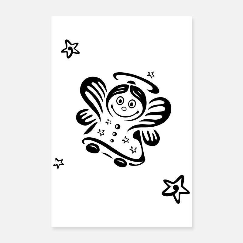 Joyeux Noël, les anges avec des étoiles, mignons. Poster 40 x 60 cm