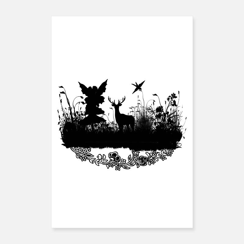 Petite fée avec cerf la nuit Poster 40 x 60 cm