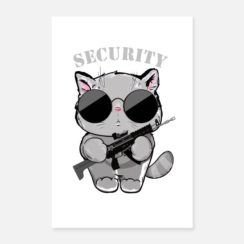 Agent de sécurité Cat avec pistolet Poster 40 x 60 cm