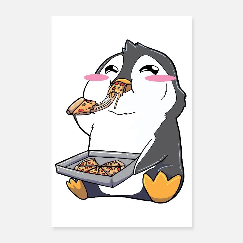 Funny Penguin Pizza Poster 16" x 24" (40x60 cm)