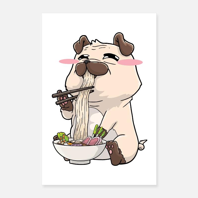 Pug eats ramen Poster 16" x 24" (40x60 cm)