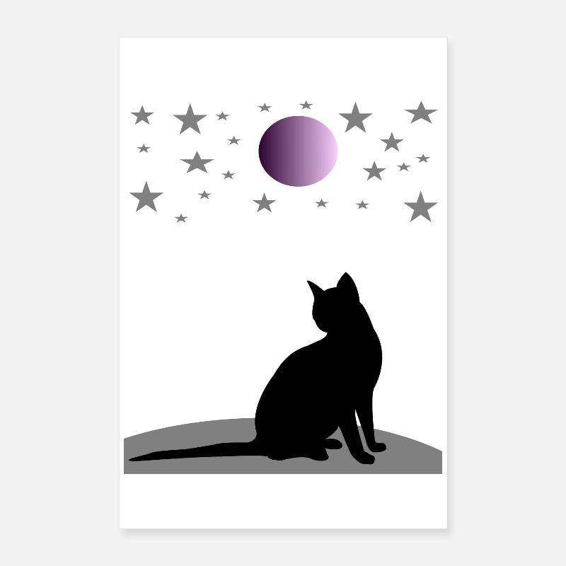 Ciel étoilé avec lune et chat Poster 40 x 60 cm