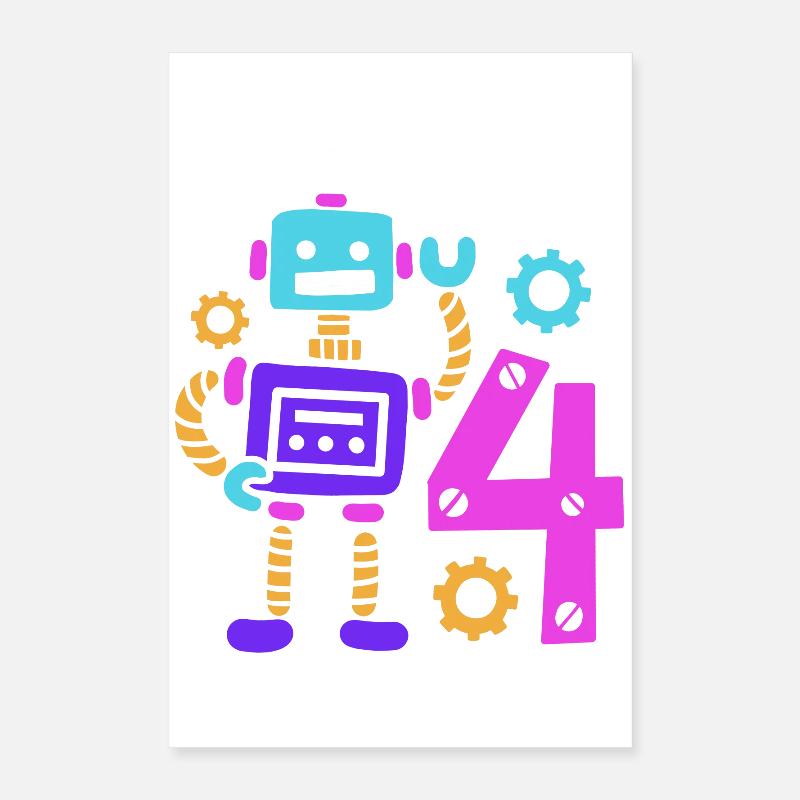Robot 4e anniversaire 4 ans Poster 40 x 60 cm