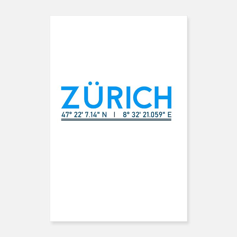 Zurich GPS coordinates Poster 16" x 24" (40x60 cm)