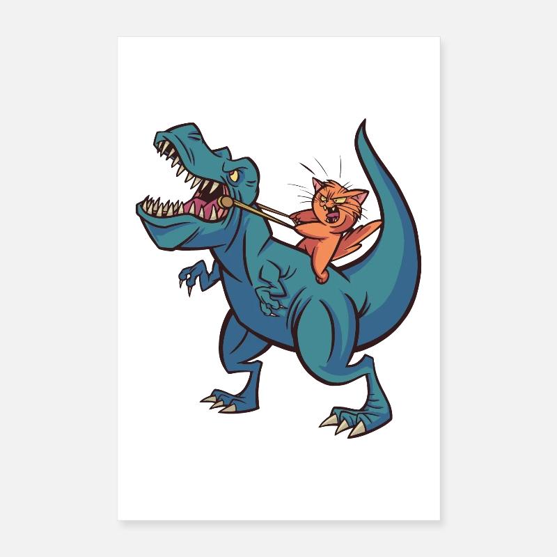 Rex dinosaur cat rides dino riding cat cat Poster 16" x 24" (40x60 cm)