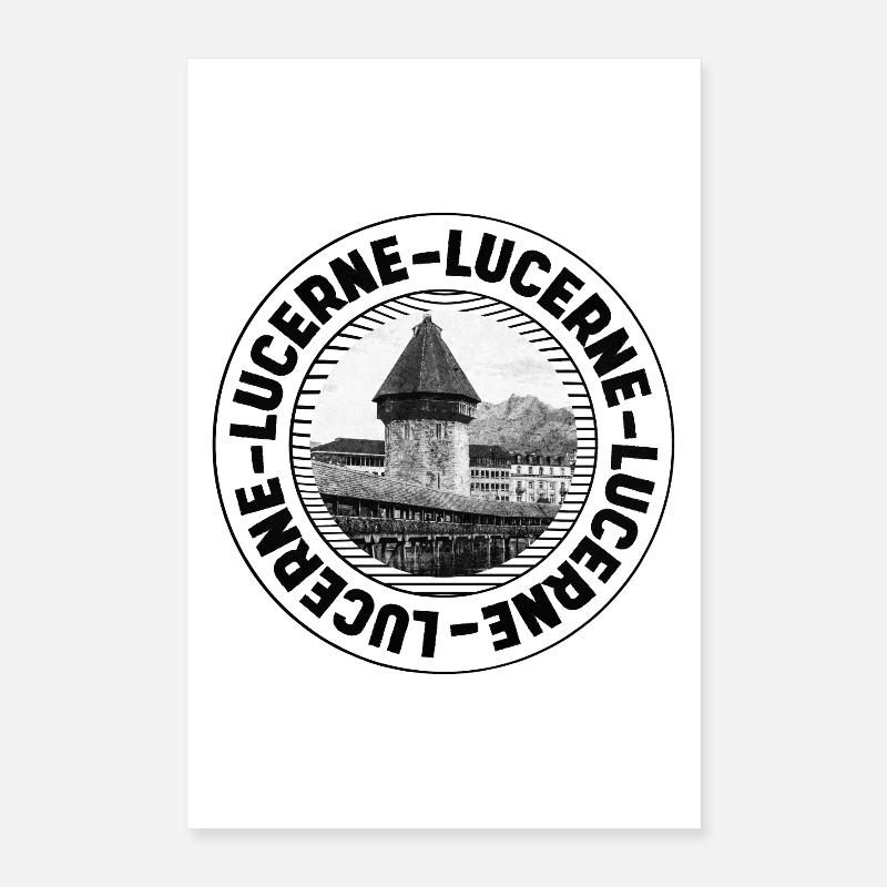 Lucerne Circular Stamp Chapel Bridge Poster 16" x 24" (40x60 cm)