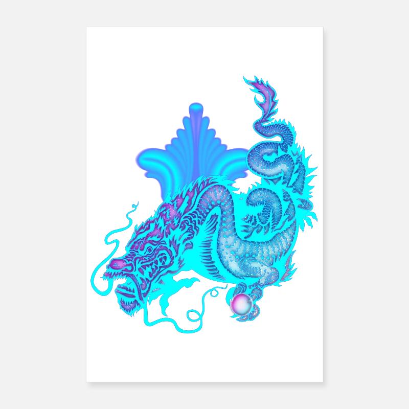 Dragon chinois bleu vif Poster 40 x 60 cm