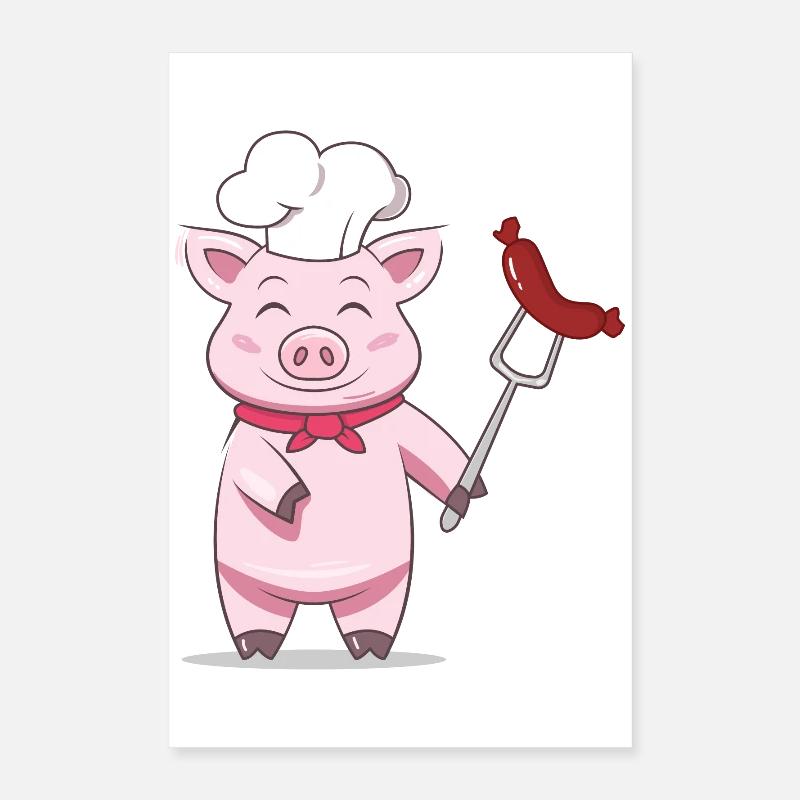 Pig Grill Master with Sausage – Funny Design Poster 16" x 24" (40x60 cm)