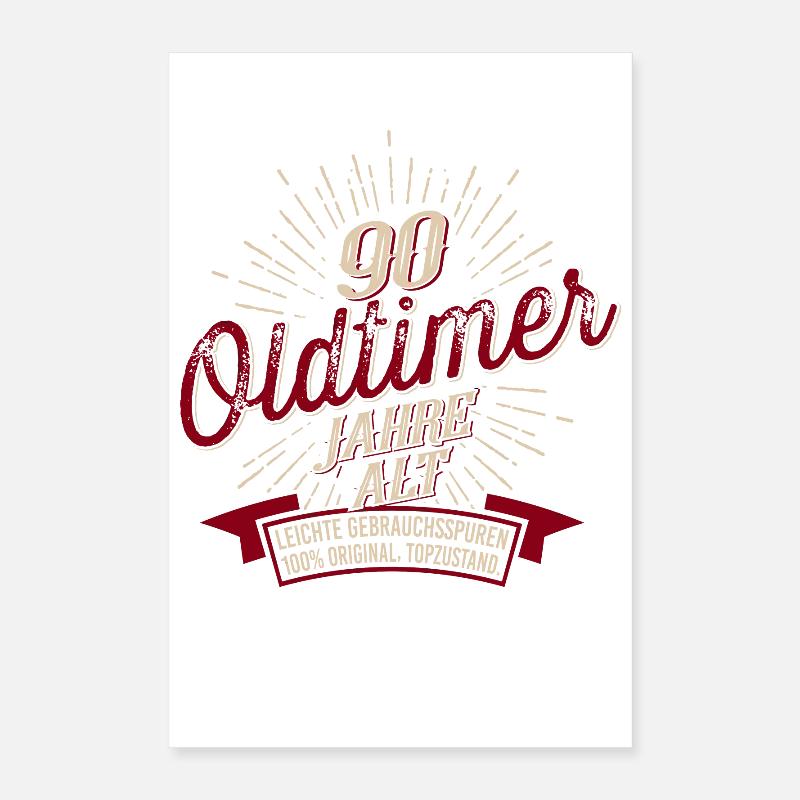 90. Geburtstag Oldtimer Poster 40x60 cm