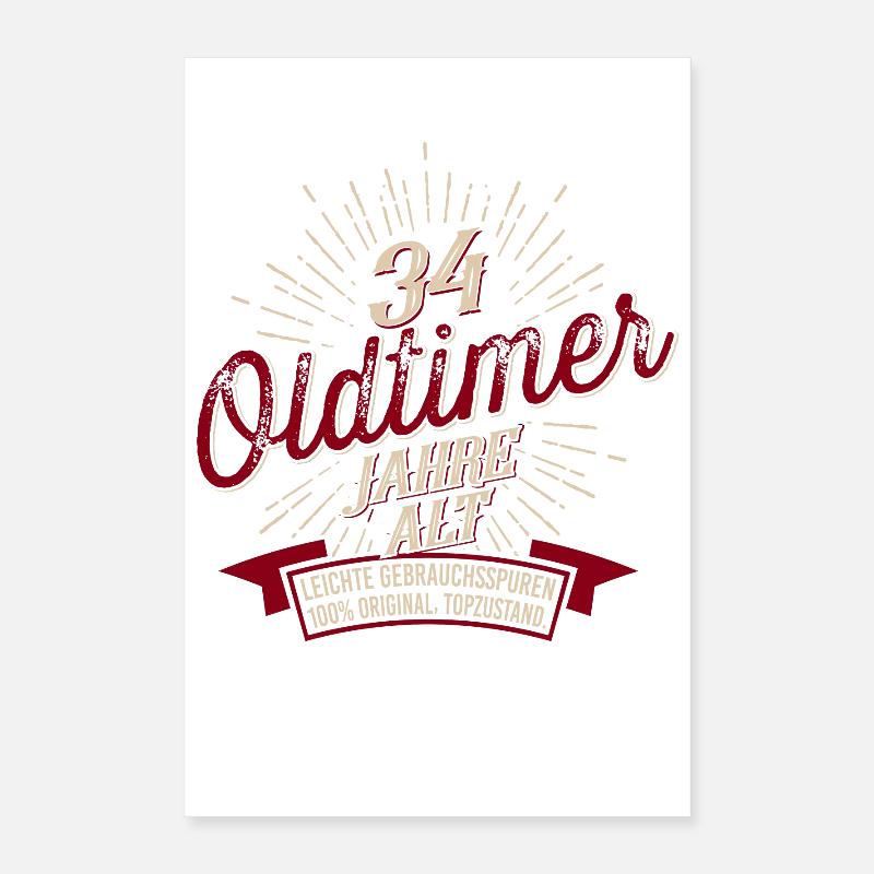 34. Geburtstag Oldtimer Poster 40x60 cm