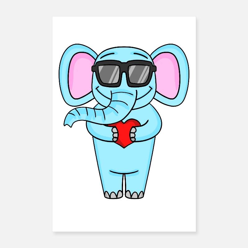 Elephant with sunglasses and heart Poster 16" x 24" (40x60 cm)
